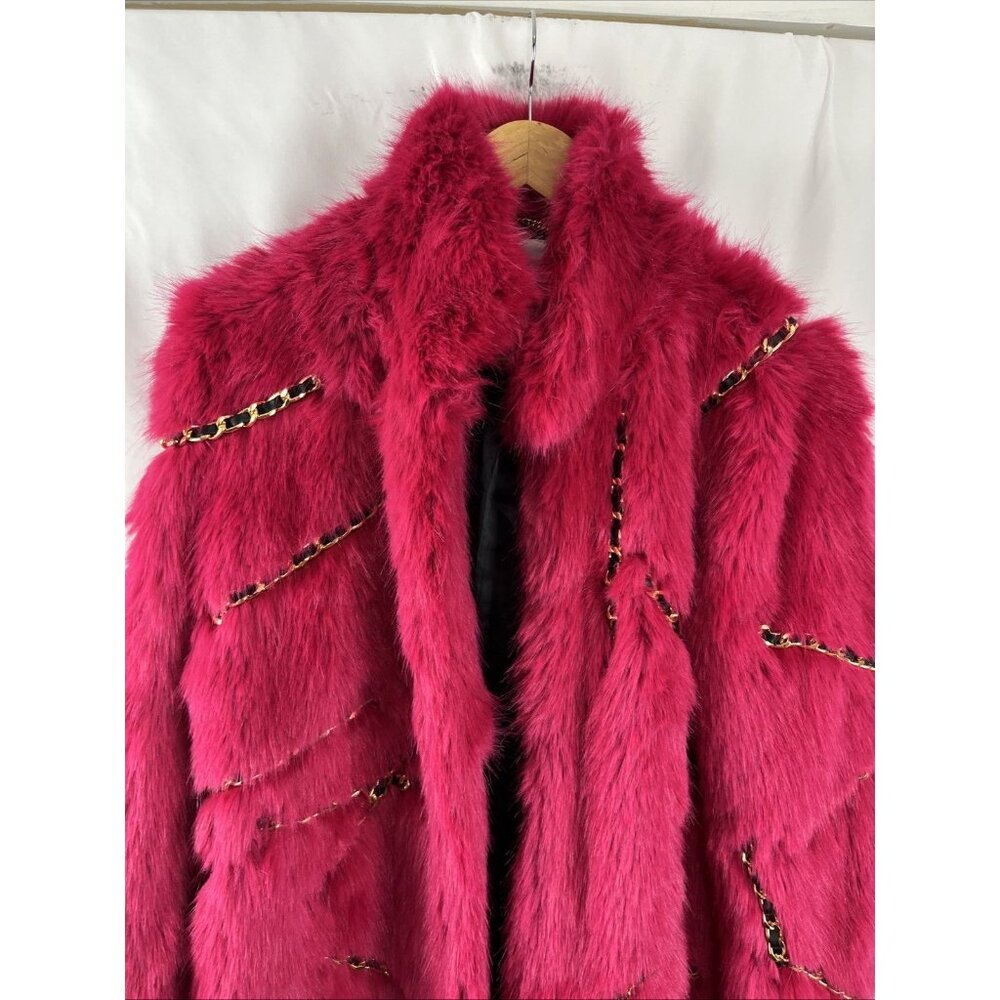 H&M x Moschino Jeremy Scott 2018 Pink Faux Fur Chain Coat XS Sold Out Collab Y2K - Picture 4 of 16